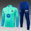 Fato de treino infantil Barcelona Verde e Azul, meio fecho