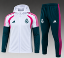 Fato de treino infantil Real Madrid Branco e Verde, fecho completo com capuz